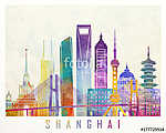 Shanghai landmarks watercolor poster vászonkép, poszter vagy falikép