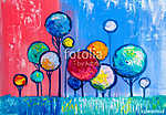 Absztrakt stílusú színes körvonalas fák (olajfestmény reprodukció) vászonkép, poszter vagy falikép