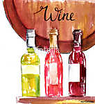 Borosüvegek feliratos hordóval (akvarell) vászonkép, poszter vagy falikép