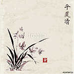 Vad orchidea a réten. A hagyományos japán festékfestés sumi-e vászonkép, poszter vagy falikép