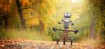 Tricikliző robot az őszi erdőben vászonkép, poszter vagy falikép