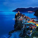 Vernazza falu, napnyugta légi felvétele. Cinque Terre, Ligury, I vászonkép, poszter vagy falikép