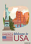 Üdvözöljük az USA-ban. Amerikai Egyesült Államok poszter. Vektor vászonkép, poszter vagy falikép