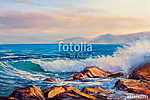 Sunset on the sea, painting by oil on canvas. vászonkép, poszter vagy falikép