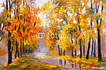 Őszi erdő elhullott levelekkel (olajfestmény reprodukció) vászonkép, poszter vagy falikép
