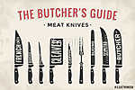 Meat cutting knives set. Poster Butcher diagram and scheme - Mea vászonkép, poszter vagy falikép