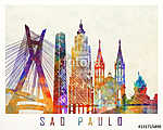 Sao Paulo landmarks watercolor poster vászonkép, poszter vagy falikép
