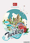 Törökország vektoros vakáció illusztráció turkiai tereptárgyakka vászonkép, poszter vagy falikép