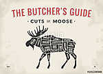 Cut of meat set. Poster Butcher diagram, scheme - Moose. Vintage vászonkép, poszter vagy falikép