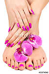 pink manicure and pedicure with a orchid flower vászonkép, poszter vagy falikép