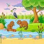 Állatok a folyóparton 1. vászonkép, poszter vagy falikép