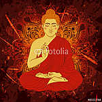 Vintage poszter ülő Buddha a grunge háttérben. áztat vászonkép, poszter vagy falikép