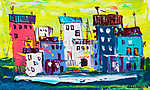 Absztrakt színes házak (olajfestmény reprodukció) vászonkép, poszter vagy falikép