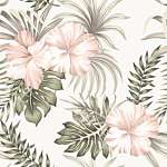 Hibiszkusz virágos pattern világos háttéren levelekkel vászonkép, poszter vagy falikép