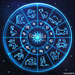 Light symbols of zodiac and horoscope circle, astrology vászonkép, poszter vagy falikép