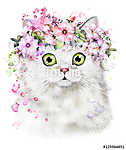Aranyos macska illusztráció virágokkal vászonkép, poszter vagy falikép