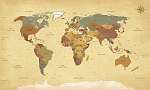 Textured szüreti világtérkép - angol / amerikai címkék - Vector vászonkép, poszter vagy falikép