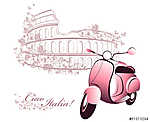 Ciao Italia - Vespa és a Colosseum - rózsaszín vászonkép, poszter vagy falikép