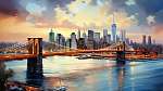 New York City naplementében Manhattannel és a Brrooklyn-híddal (vízfestéék effekt) vászonkép, poszter vagy falikép