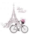 Bonjour Párizs Eiffel-torony és kerékpár - rajz vászonkép, poszter vagy falikép