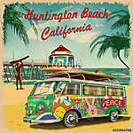 Huntington Beach,California retro poster. vászonkép, poszter vagy falikép