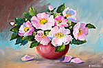 Rózsaszín virágok vázában (olajfestmény reprodukció) vászonkép, poszter vagy falikép
