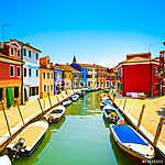 Velence, Burano sziget-csatorna, színes házai vászonkép, poszter vagy falikép