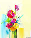 Absztrakt virágok vázában (olajfestmény reprodukció) vászonkép, poszter vagy falikép