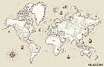 Nagy részletes, régi világtérkép dekoratív elemekkel vászonkép, poszter vagy falikép