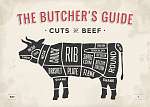 Cut of beef set. Poster Butcher diagram and scheme - Cow. Vintag vászonkép, poszter vagy falikép