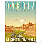 Retro style travel poster or sticker. United States, South Dakot vászonkép, poszter vagy falikép