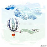 Csíkos hőlégballon a felhőhatáron vászonkép, poszter vagy falikép