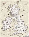 Vector régi térkép, Nagy-Britannia vászonkép, poszter vagy falikép