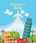 Üdvözöljük Olaszországban. Utazás olasz tereptárgyak. Olasz vekt vászonkép, poszter vagy falikép