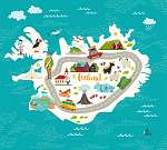 Iceland map vector illustration. Iceland landmarks, road, nature vászonkép, poszter vagy falikép