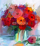 Absztrakt vörös gerbera vázában (olajfestmény reprodukció) vászonkép, poszter vagy falikép