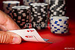 póker játék. ember keze egy pár ász vászonkép, poszter vagy falikép