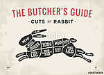Cut of meat set. Poster Butcher diagram, scheme - Rabbit. Vintag vászonkép, poszter vagy falikép