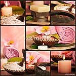 Rózsaszín fürdőhely kollázs. vászonkép, poszter vagy falikép