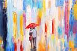 pár séta az eső alatt esernyő, absztrakt colorf vászonkép, poszter vagy falikép
