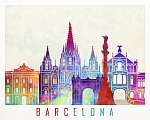 Barcelona landmarks watercolor poster vászonkép, poszter vagy falikép
