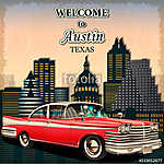 Welcome to Austin retro poster.Печать vászonkép, poszter vagy falikép