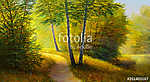 Színes nyári erdő, ösvénnyel (olajfestmény reprodukció) vászonkép, poszter vagy falikép
