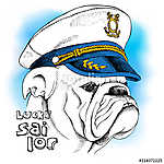 Image of portrait a dog bulldog in a sailor's cap. Vector illust vászonkép, poszter vagy falikép
