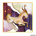 Astrological sign of the zodiac Capricorn, on a dark pattern ba vászonkép, poszter vagy falikép