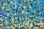 Details of acrylic paintings showing colour, textures and techniques. Expressionistic tree branches with yellow spring blossom. vászonkép, poszter vagy falikép