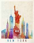 New York landmarks watercolor poster vászonkép, poszter vagy falikép