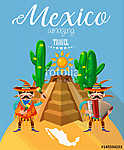 Vector színes kártya Mexikóról. Utazás plakát mexikói it vászonkép, poszter vagy falikép