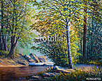 Nyári erdő, patak (olajfestmény reprodukció) vászonkép, poszter vagy falikép
