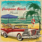 Welcome to Pompano Beach, Florida retro poster. vászonkép, poszter vagy falikép